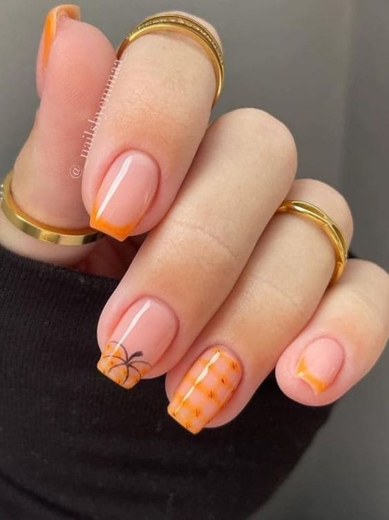pumpkin nails: orange plaids  