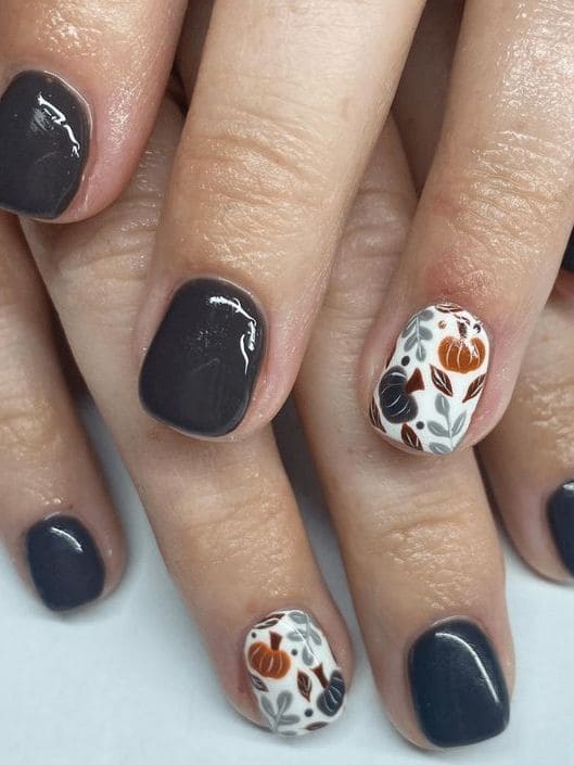 pumpkin nails: dark gray short nails 