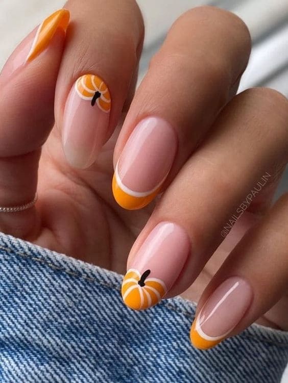 pumpkin nails: reverse French tips