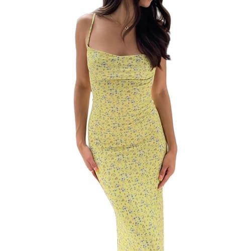 yellow floral body con dress