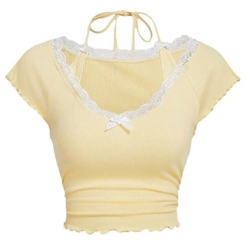 pastel yellow lace top