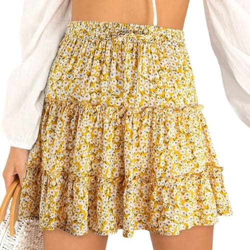 yellow floral mini skirt