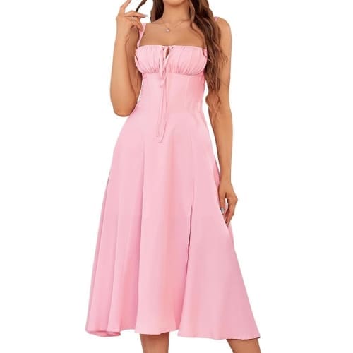 pink coquette midi dress