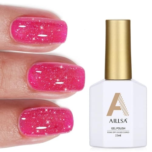 hot pink glitter gel nail polish